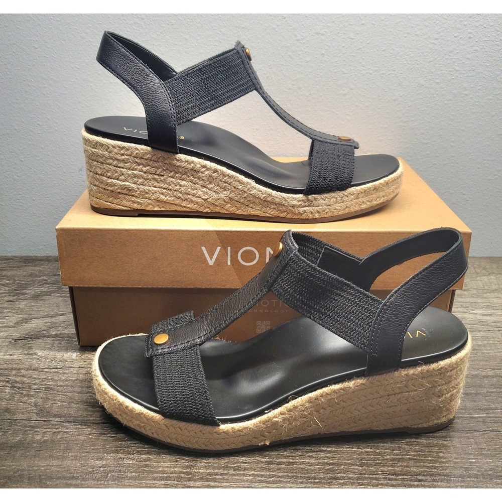 Vionic Sandals Womens 10M Calera Black Leather Slingback Wedge Shoes NIB
